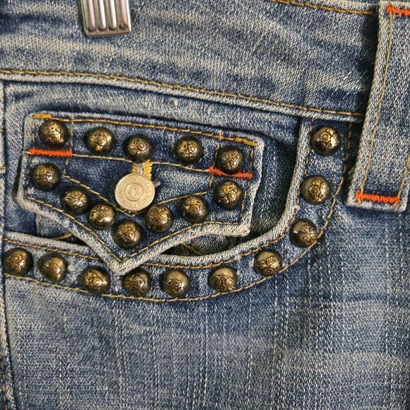 True Religion Billy Studded Jeans Flap Studded Pockets Made On USA Size 26 - Picture 3 of 9